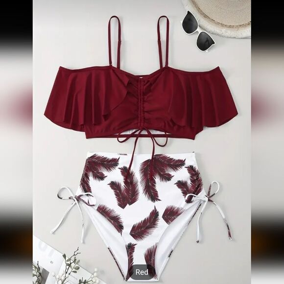 Plus Size Colorblock Tropical Print Drawstring Bikini Set sz 3X - Picture 6 of 10